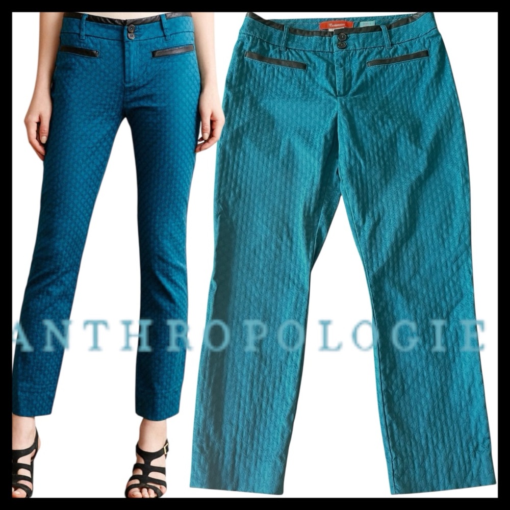 Anthropologie Cartonnier Teal/Black Pattern Charlie Ankle Cropped Pant (12/14)